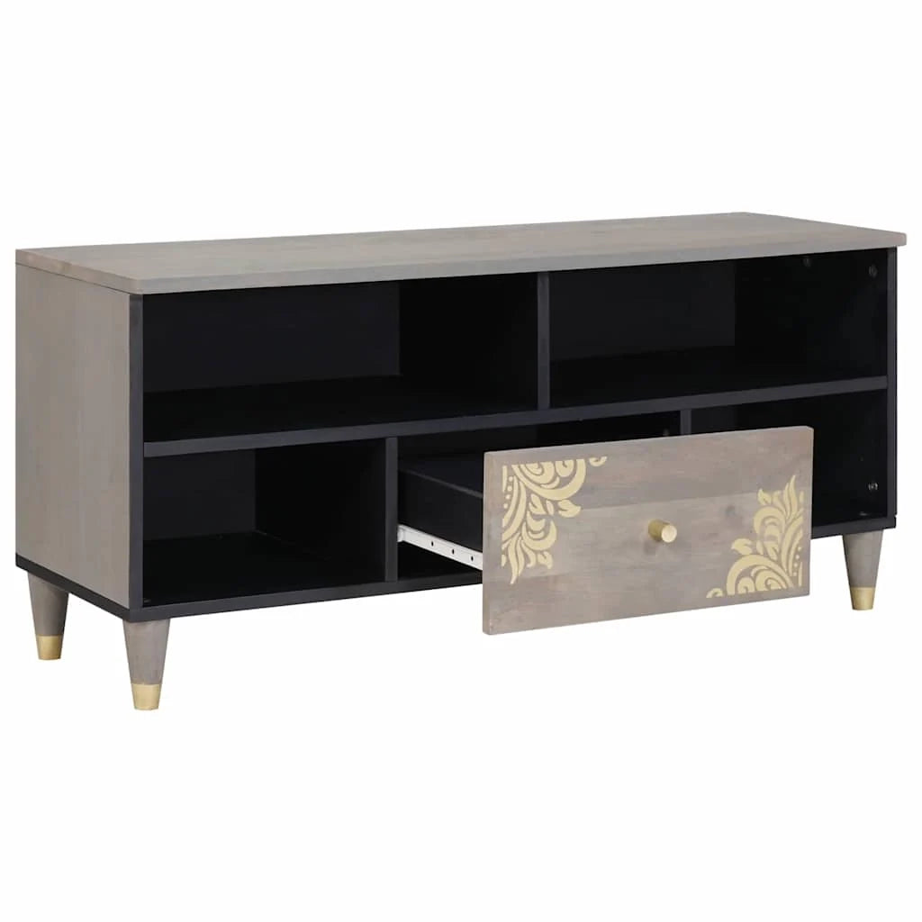 Mobile TV rettangolare moderno con pratico contenitore 100 x 33 x 46 cm legno massello di mango grigio 02_0057884