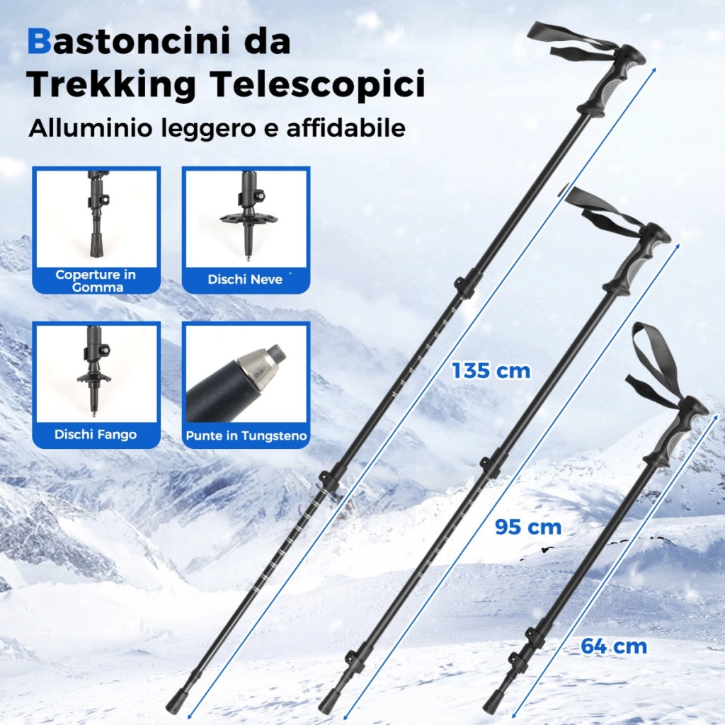 Paio di racchette da neve kit in alluminio per ogni terreno, Paio di racchette da neve leggeri con bastoncini da trekking Nero-Campeggio e Trekking