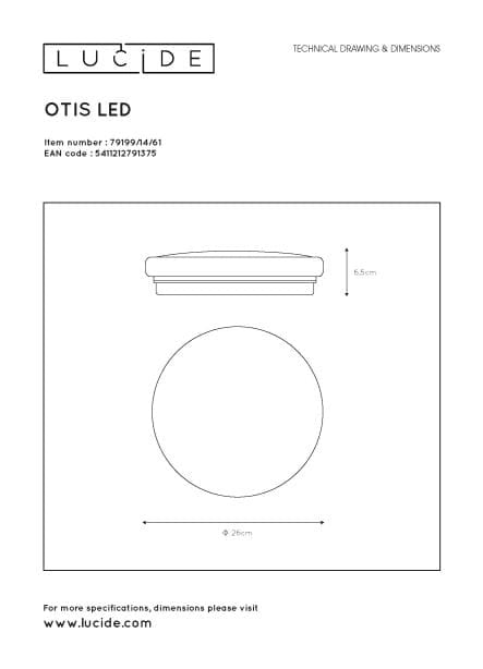Lucide Otis plafoniera LED 14W 3000K bianca 26cm