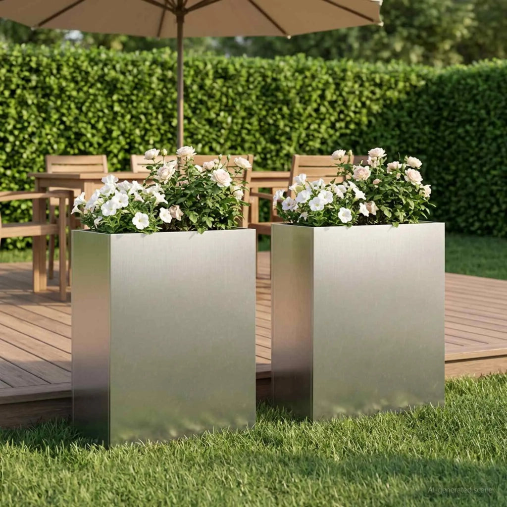 Vaso da giardino 2 pz Argento 40 x 20 x 40 cm Acciaio Inox 8005409