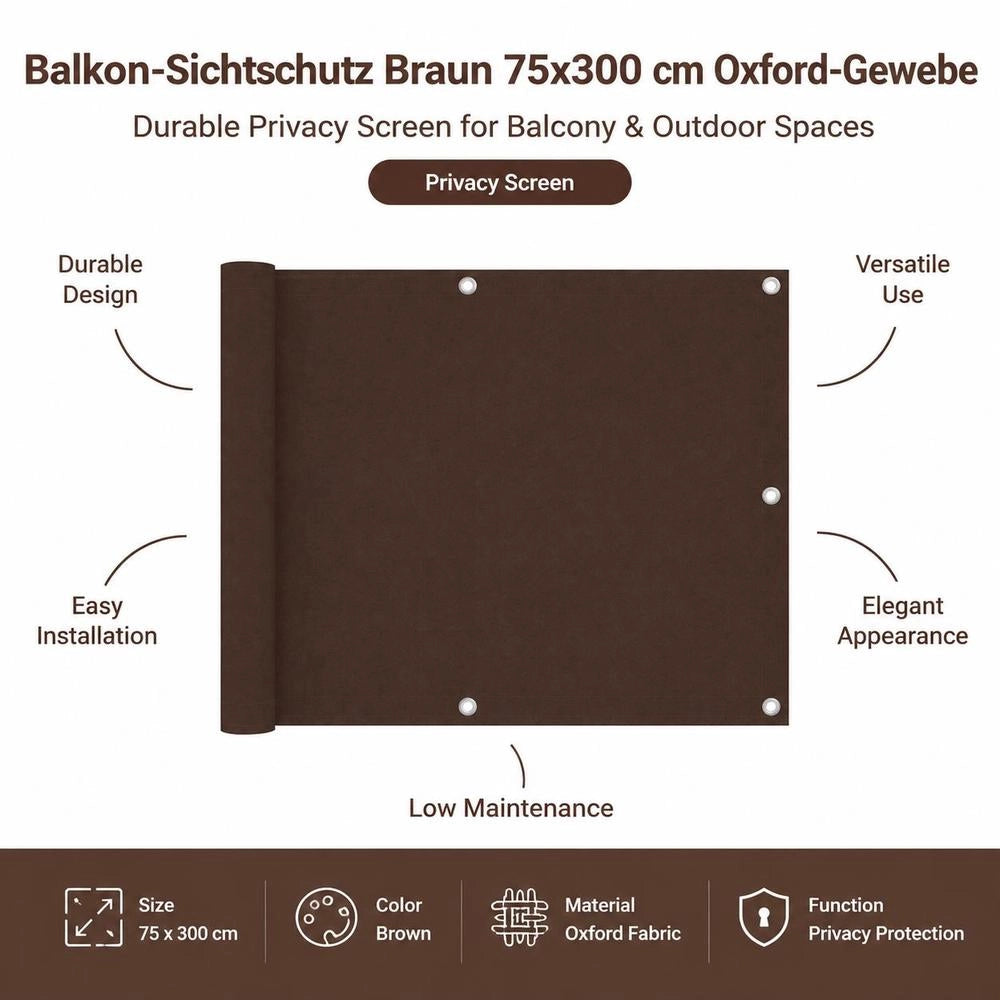 Balcony Privacy Screen, Brown, 75x300 Cm, Oxford Fabric