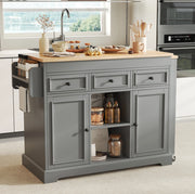 Isola da cucina con ruote grigia con piano estensibile e vani contenitori