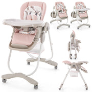 Seggiolone per bambini e neonati con rotelle altezza regolabile poggiapiedi e schienale, Seggiolone pieghevole Rosa-Seggioloni