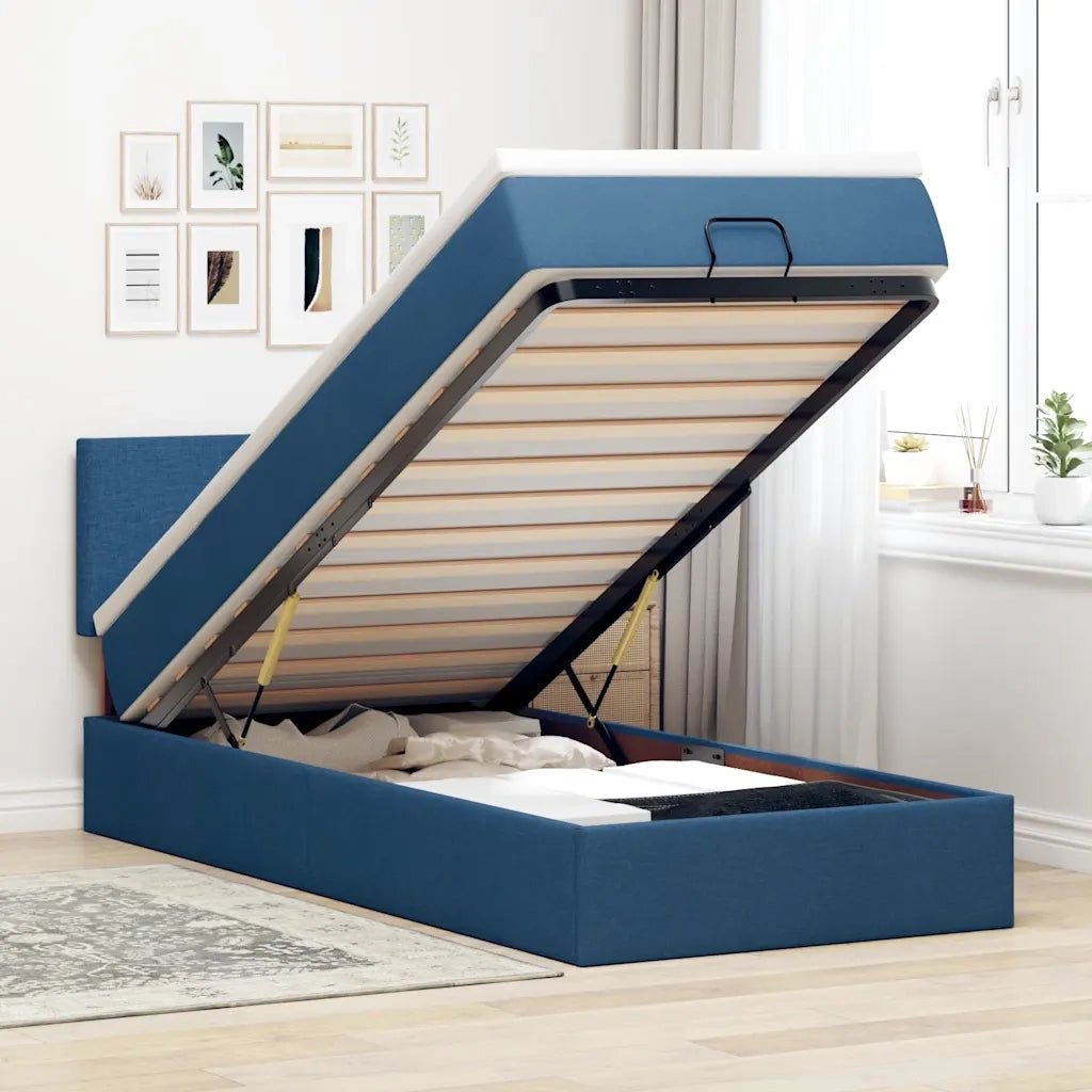 Pouf Letto con Materasso e LED Blu 90x200 cm in Tessuto 3312200