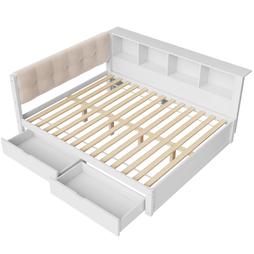 Letto daybed 140x200 cm con 2 cassetti, mensola laterale, LED dimmerabile e USB