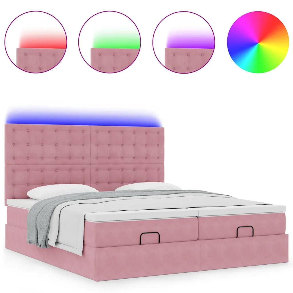 Struttura Letto Pouf con Materassi Rosa 200x200 cm Velluto 3314668
