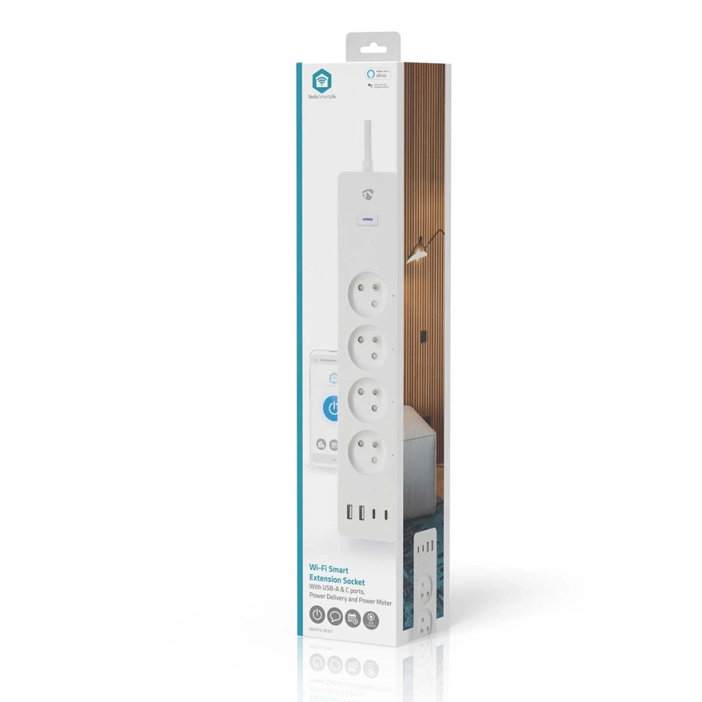 Striscia di alimentazione Wi-Fi Connected 4 uscite 3680W 2m con 4 porte USB Bianco Nedis