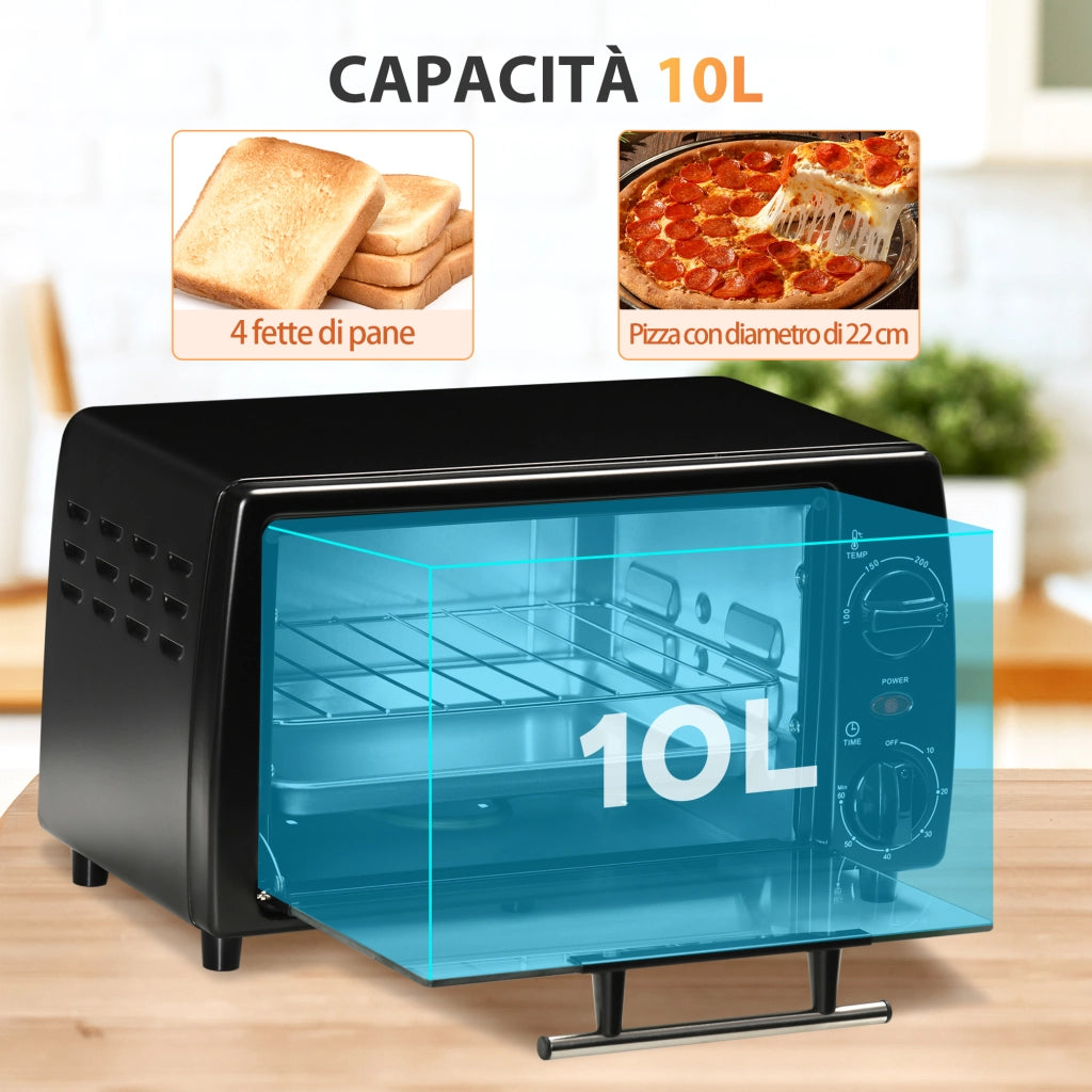 EasyComfort Fornetto Elettrico 10L da 750W con Temperatura Regolabile e Timer, 36.5x26x22 cm, Nero