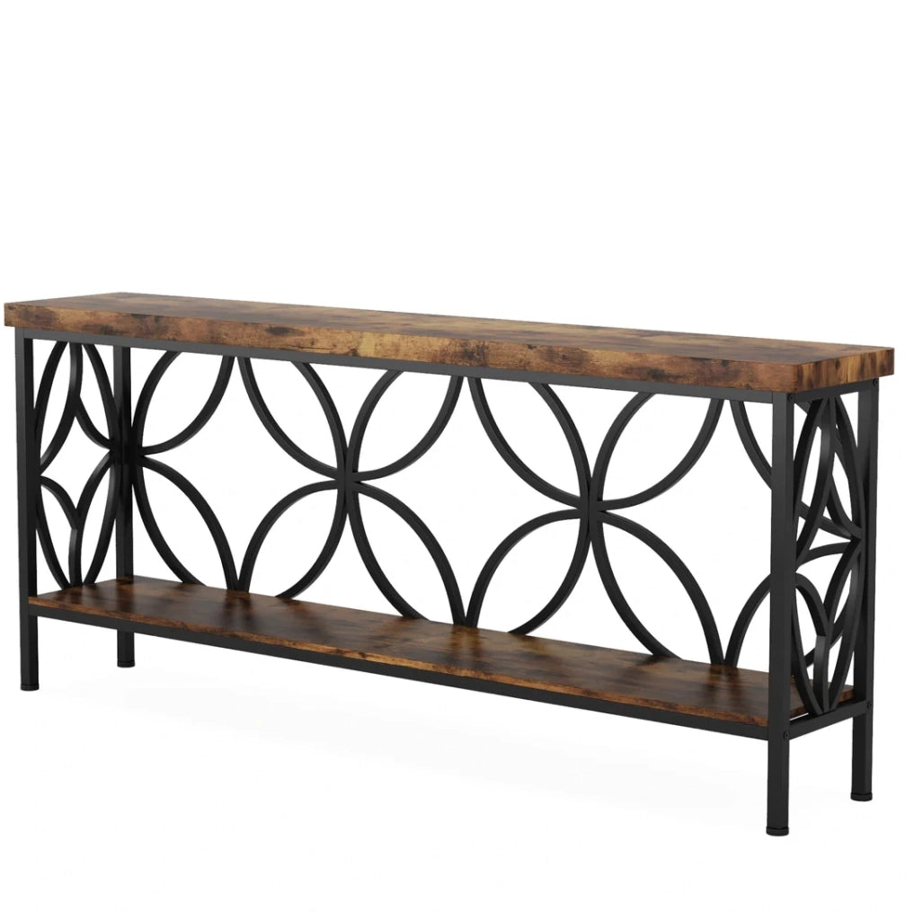 Tavolo consolle industriale con ripiani aperti 160x29;5x80 cm nero e marrone rustico