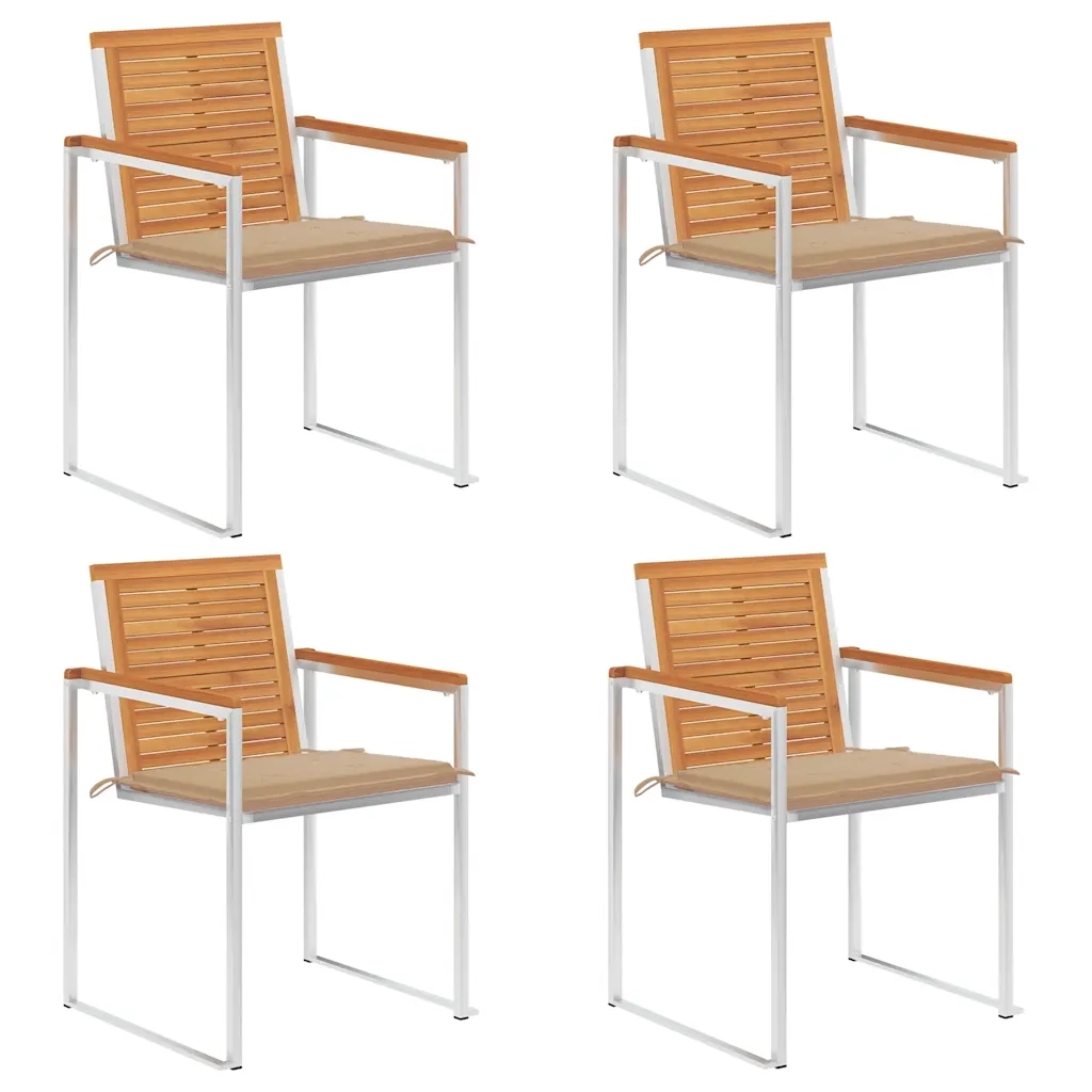 Sedie da Giardino con Cuscini 4 pz in Legno Massello di Acacia cod mxl 76275