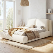 Letto matrimoniale imbottito 160x200 cm con contenitore e testiera in bouclé beige