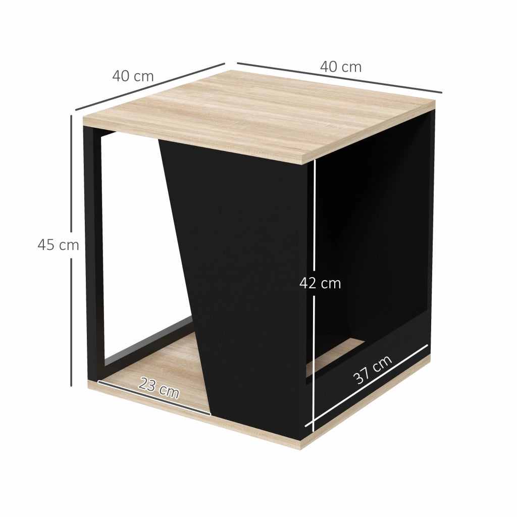 Set da 2 Tavolini da Caffè 40x40x45 cm con Vano Porta Oggetti in Truciolato e Acciaio Nero e Quercia