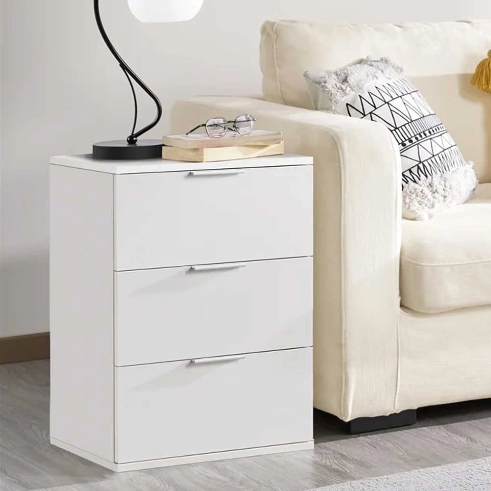 Comodino Mobiletto Cassettiera 3 Cassetti Design Moderno in legno MDF Bianco