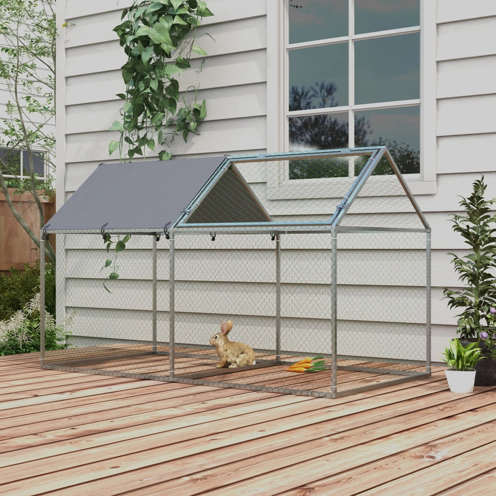 Recinto per Animali Domestici ¨C Xylo ¨C Acciaio con Tetto Anti-UV 198x100x120 cm Argento