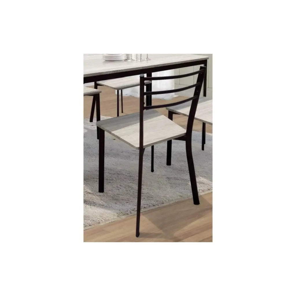 Set tavolo da pranzo LEEDS nero finitura bronzo + 4 sedie – Stile industriale legno e metallo