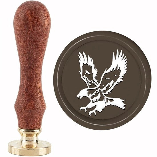 Sigillo a cera vintage con testa di lupo e manico di legno per inviti e confezioni di regalo