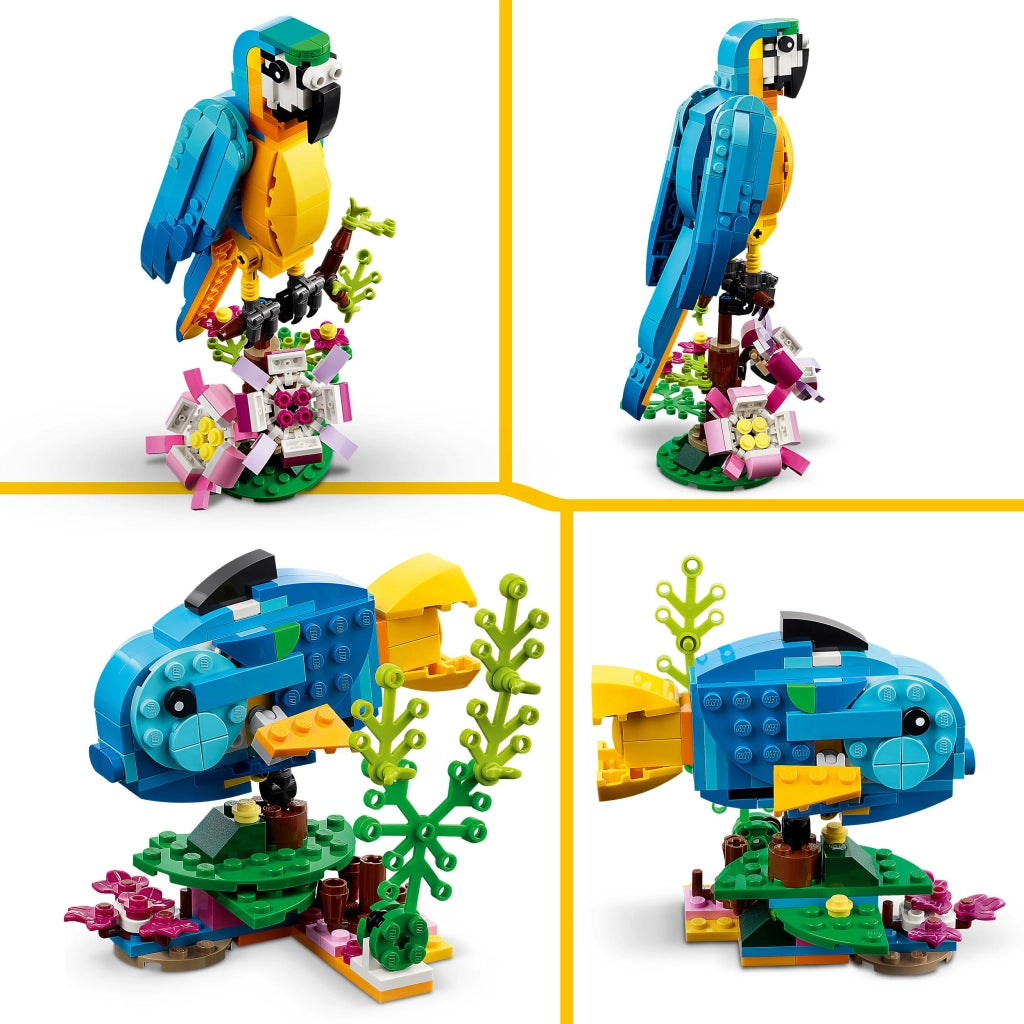 LEGO 31136 Creator Pappagallo Esotico, Set 3 in 1 con Pesce e Rana, Figure di Animali Giocattolo della Giungla, Giochi C