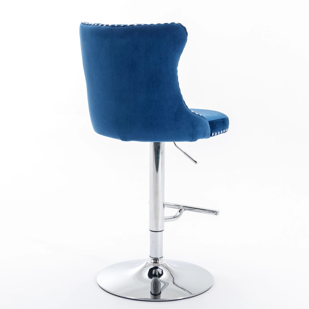 Sgabelli da Bar Girevoli in Velluto con Schienale ¨C MINIMAL ¨C Seduta Regolabile, Set di 2, Blu