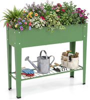 Fioriera Rialzata Rettangolare, Orto Rialzato da Esterno in Metallo con Ripiano in Rete, Fori di Drenaggio e Piedini Antiscivolo, Letto Elevato da Giardino per Fiori e Frutti, 95 x 31 x 80 cm