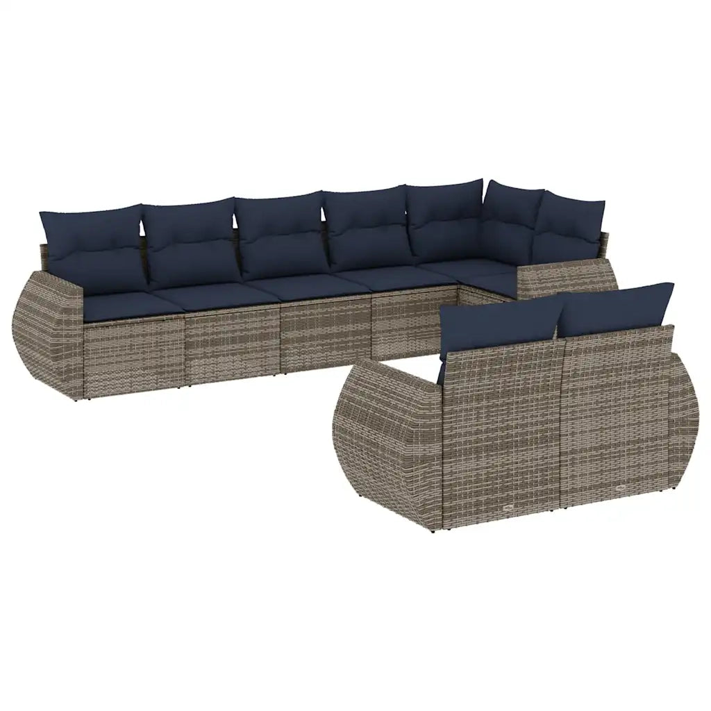 Set Divani da Giardino 8 pz con Cuscini Grigio in Polyrattan 3221620