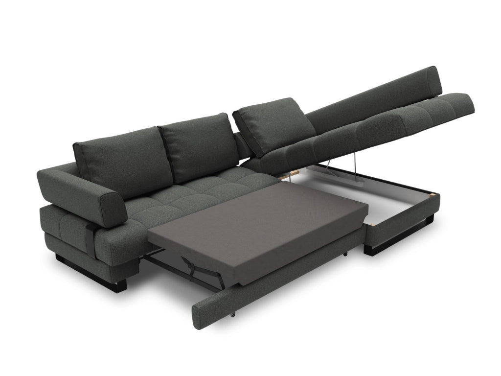 Cosmopolitan Design - Divano convertibile angolare destro con box "Clinton" 5 posti in tessuto strutturato grigio scuro