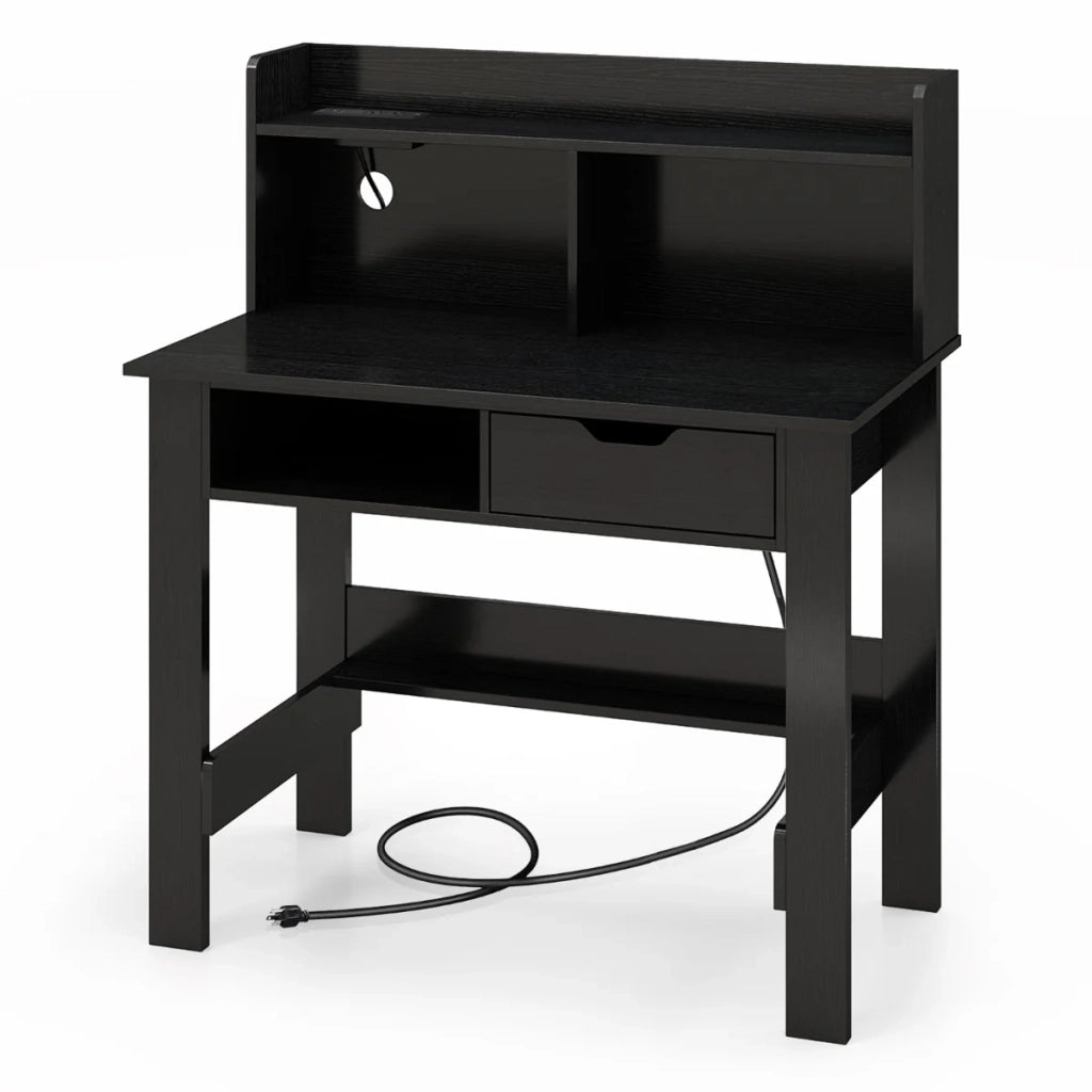 Scrivania per computer 95 x 56 x 109,5 cm con stazione di ricarica integrata e ripiano aperto design moderno MDF nero 20_0010865