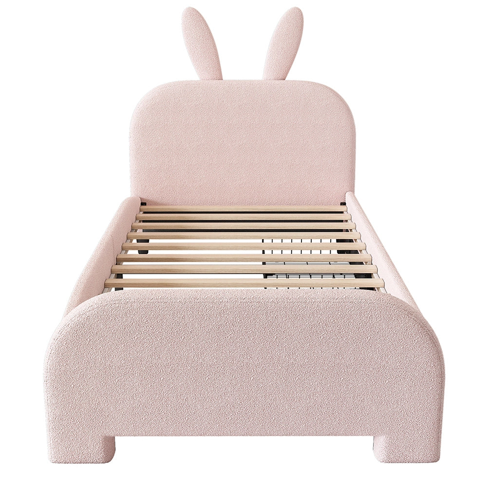 Letto per bambini con cassetto - Xylo - 90x200 cm - Rosa - Lana di pecora resistente forma coniglio cartoon