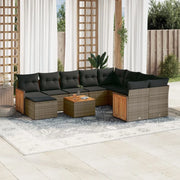 Set Divani da Giardino 11 pz con Cuscini in Polyrattan Grigio