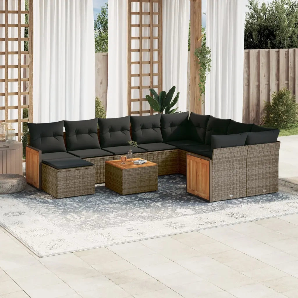 Set Divani da Giardino 11 pz con Cuscini in Polyrattan Grigio