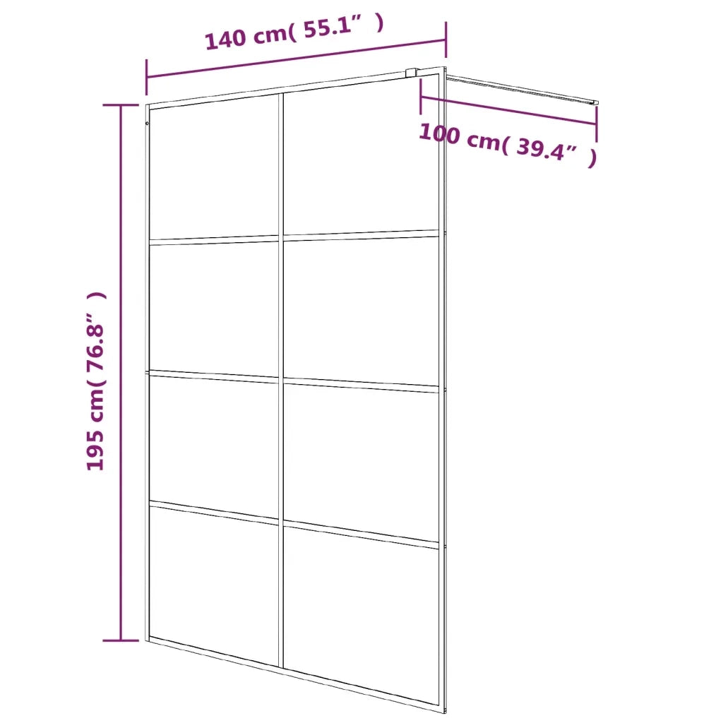 Parete Doccia Walk in Nera 140x195cm Vetro Semi Smerigliato ESG 152129