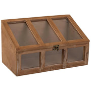 Cassetta in legno marrone con finestre 35x19x12/20h cm