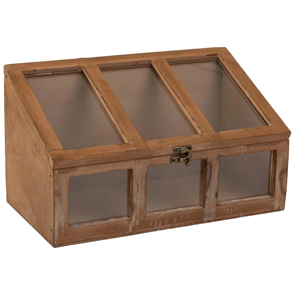 Cassetta in legno marrone con finestre 35x19x12/20h cm