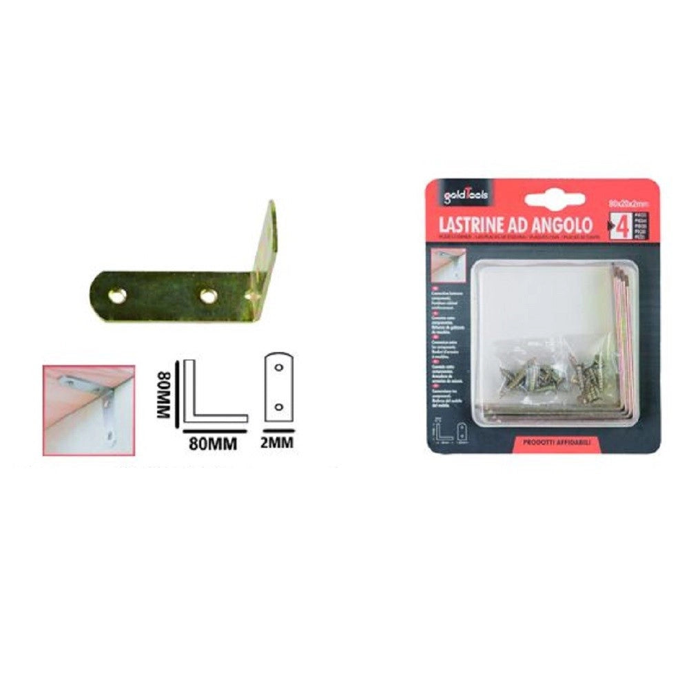 Trade Shop - Set 4 Pz Lastrina Lastrine Ad Angolo Forma L 80x20x2mm Con Viti Per Mobili 91220 -