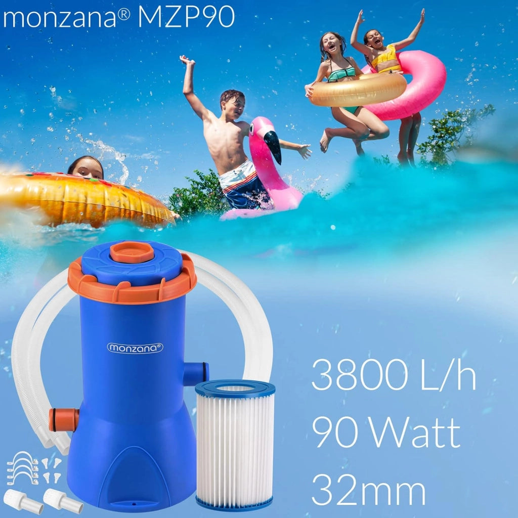 Sistema di Filtraggio a Cartuccia MZP90 Portata 3800L/h 90 W Pompa Filtro per Piscina