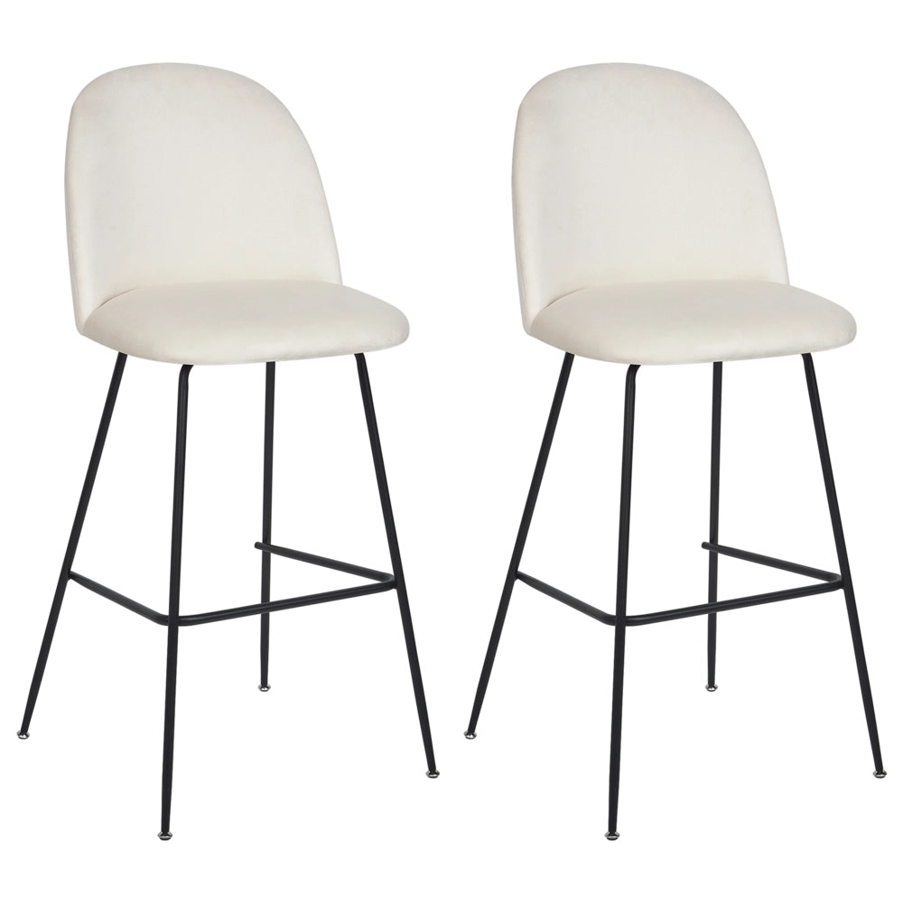 Set di 2 sedie da bar con rivestimento in velluto bianco panna e struttura in acciaio nero con sedile ad altezza d'uomo Mobili da sala da pranzo Glam Design