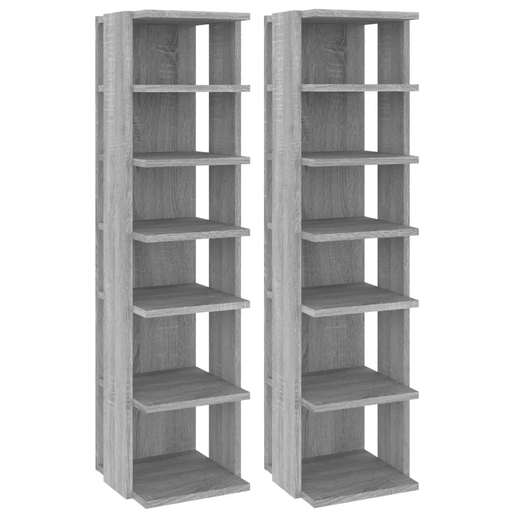 Scarpiere 2 pz-Set di 2 Scaffale per scarpe Grigio Sonoma 27,5x27x102cm in Legno Multistrato
