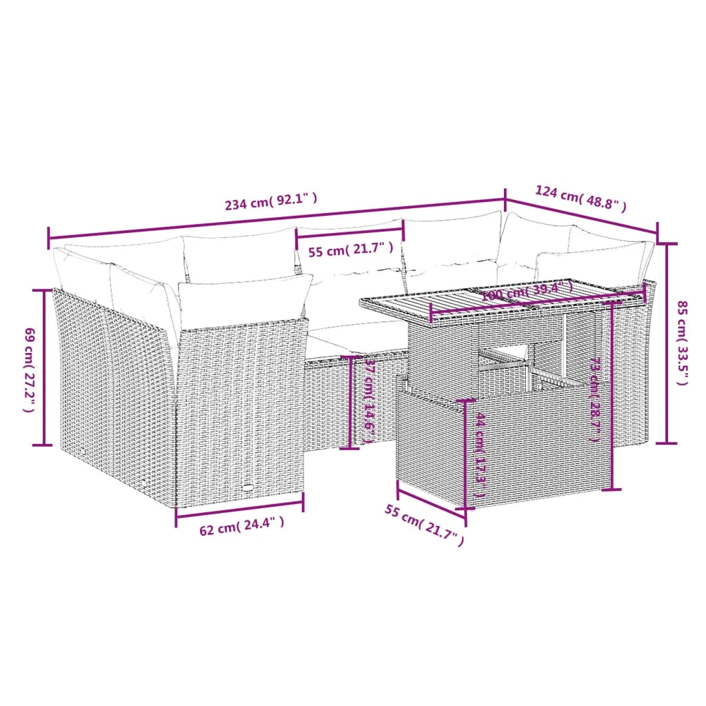 Set Divani da Giardino con Cuscini 8 pz Nero in Polyrattan