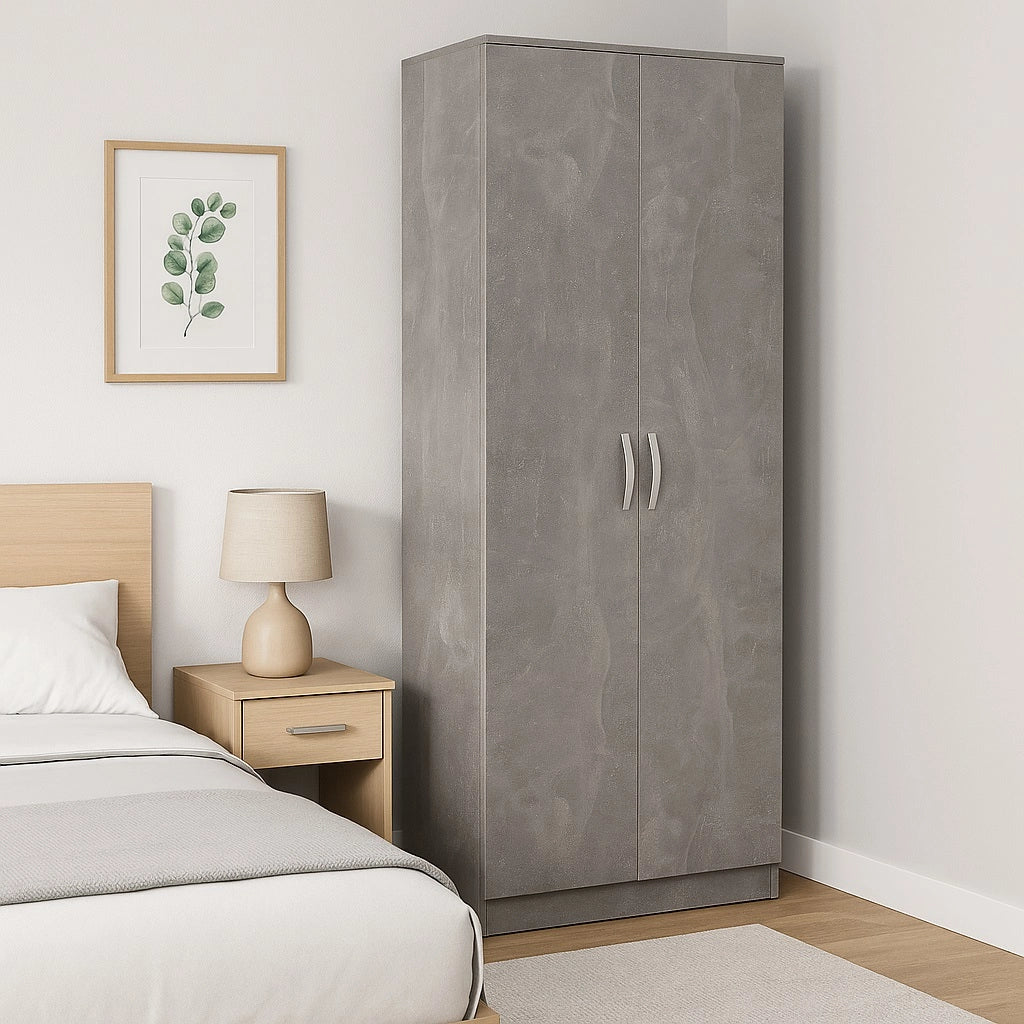 Mobile Armadio 2 Ante 71x38 H 182 cm 6 Ripiani Porta Scarpe Multiuso colore Cemento