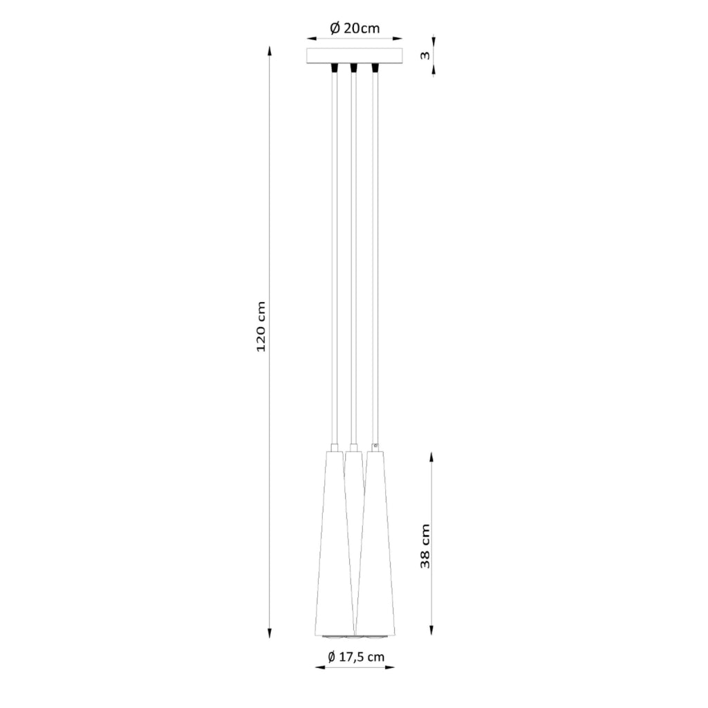 Lampada a sospensione SULA a 3 luci in legno naturale, stile scandinavo, a forma di cono, 120 cm