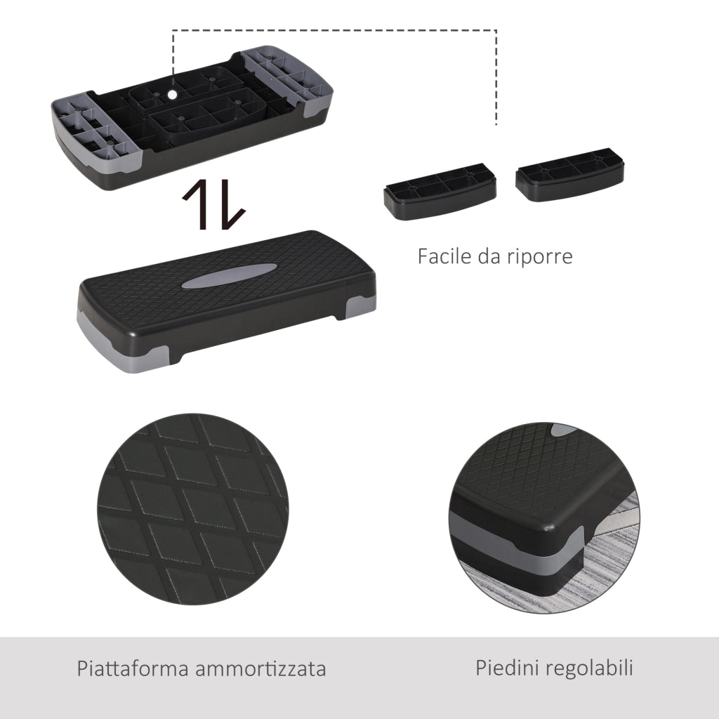 EasyComfort Stepper Fitness Casa, Step Fitness con Altezza Regolabile 10-15 cm, con Strato Antiscivolo, Pedana Step Fitness Casa per Allenamento a Palestra, 68x29cm, Nero e Grigio
