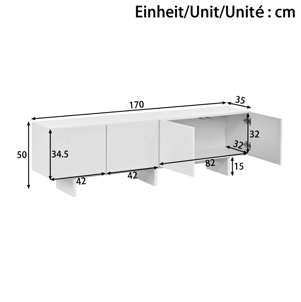 Mobile TV 170x35x50 cm con ante decorative; in MDF e truciolare; bianco