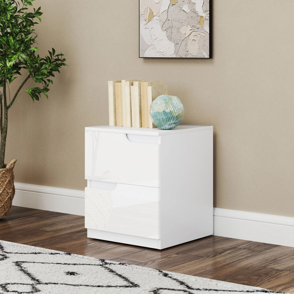 Comodino Moderno con Cassetti ¨C zephmum ¨C Bianco Lucido 40x40x48 cm