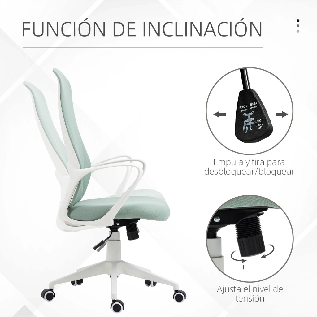 Sedia da Ufficio Girevole con Schienale Alto e Braccioli ¨C Zephmum ¨C Verde 62x56x110-119,5cm