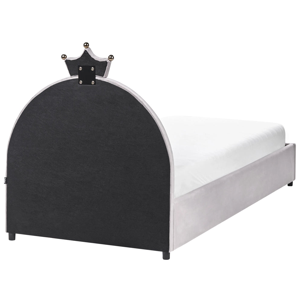 Letto singolo in velluto grigio imbottito con base a doghe e contenitore Blu 90 x 200 cm Cameretta Bambini Moderna Tradizionale