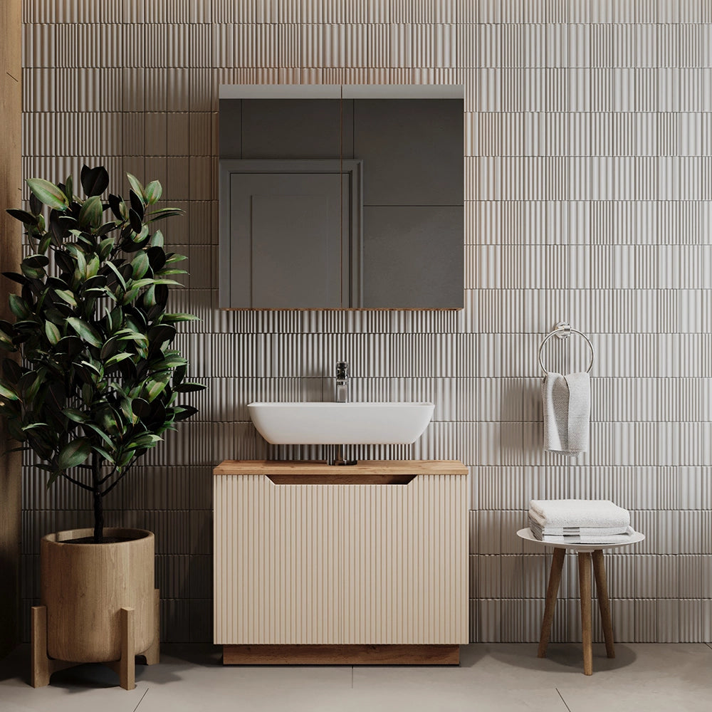 Vicco Set di mobili da bagno Rovere/cashmere a righe 2 parti