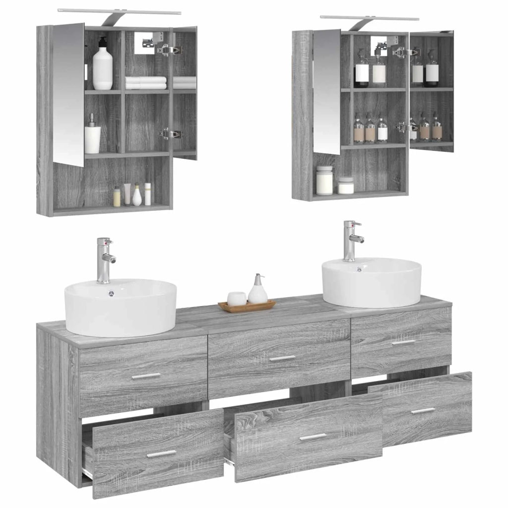 Set di mobili per il bagno 5 pcs Sonoma grigio 3406884