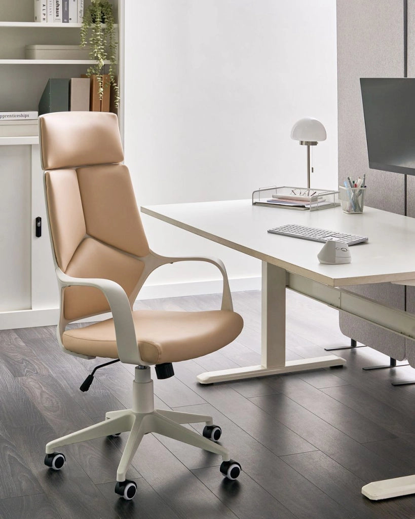 Sedia da scrivania girevole regolabile ecopelle beige chiaro seduta regolabile Schienale reclinabile