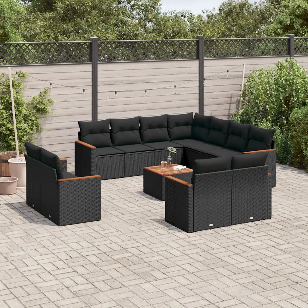 Set Divani da Giardino 12 pz con Cuscini Nero in Polyrattan 3226503
