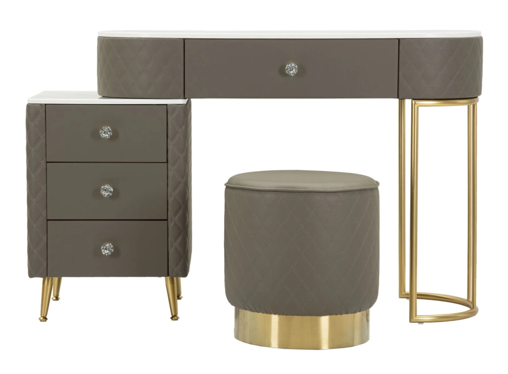 Toeletta Sharon Grigia con Puff 120x40x75 cm in Pino e MDF e Metallo e Plastica
