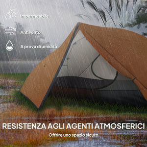 Tenda da Campeggio 2 Posti Impermeabile 280x225x110 cm con 2 Vestiboli e 2 Porte Arancione
